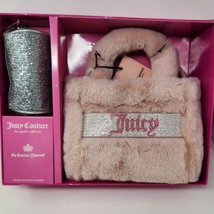 Juicy Couture Pink Mini Fur Tote and Barrel Coin Purse Gift Set Dusty Blush Pink